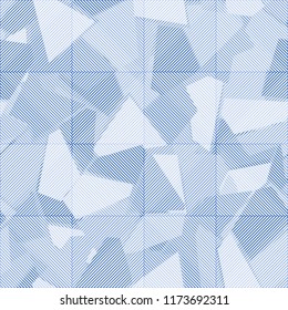 Seamless abstract pattern. Ice fragments. White striped squares are superimposed.