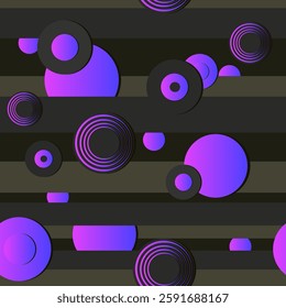 seamless abstract pattern with the image of blue-violet circles of various shapes on a gray background, for decorating your designs in an abstract style