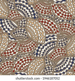 Seamless abstract pattern with the image of geometric shapes and wavy lines
