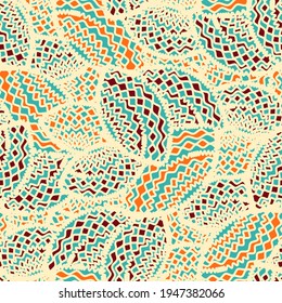 Seamless abstract pattern with the image of geometric shapes and wavy lines

