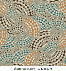 Seamless abstract pattern with the image of geometric shapes and wavy lines

