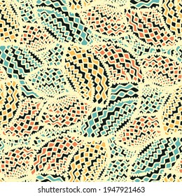 Seamless abstract pattern with the image of geometric shapes and wavy lines
