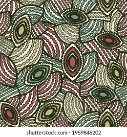 Seamless abstract pattern with the image of geometric shapes and wavy lines
