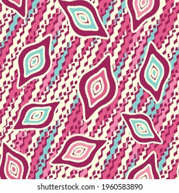 Seamless abstract pattern with the image of geometric shapes and wavy lines
