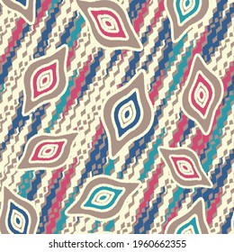 Seamless abstract pattern with the image of geometric shapes and wavy lines
