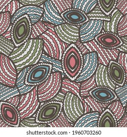 Seamless abstract pattern with the image of geometric shapes and wavy lines
