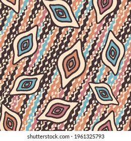 Seamless abstract pattern with the image of geometric shapes and wavy lines
