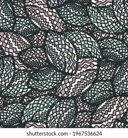 Seamless abstract pattern with the image of geometric shapes and wavy lines
