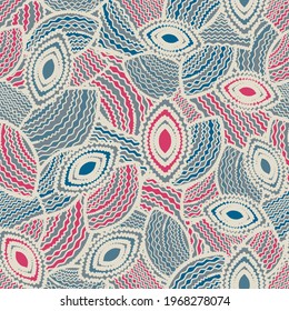 Seamless abstract pattern with the image of geometric shapes and wavy lines
