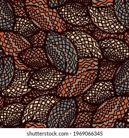 Seamless abstract pattern with the image of geometric shapes and wavy lines
