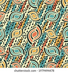 Seamless abstract pattern with the image of geometric shapes and wavy lines
