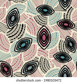 Seamless abstract pattern with the image of geometric shapes and wavy lines
