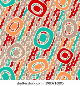Seamless abstract pattern with the image of geometric shapes and wavy lines
