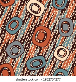 Seamless abstract pattern with the image of geometric shapes and wavy lines
