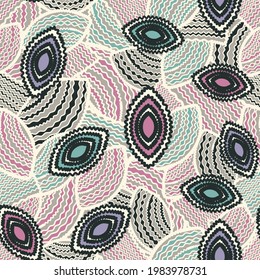 Seamless abstract pattern with the image of geometric shapes and wavy lines
