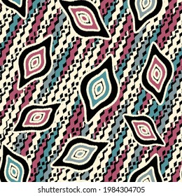 Seamless abstract pattern with the image of geometric shapes and wavy lines
