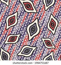 Seamless abstract pattern with the image of geometric shapes and wavy lines