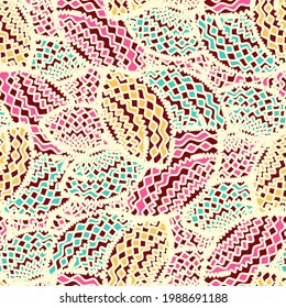 Patrón abstracto sin inconvenientes con la imagen de formas geométricas y líneas onduladas
