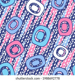 Seamless abstract pattern with the image of geometric shapes and wavy lines
