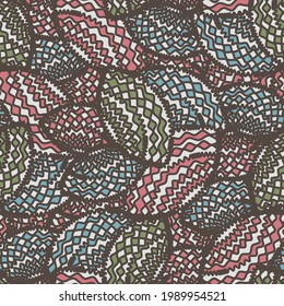 Seamless abstract pattern with the image of geometric shapes and wavy lines
