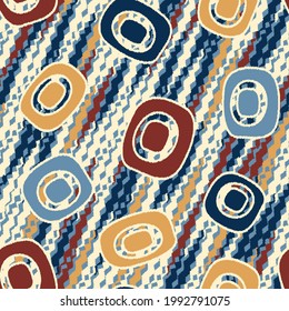 Seamless abstract pattern with the image of geometric shapes and wavy lines
