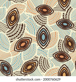 Seamless abstract pattern with the image of geometric shapes and wavy lines
