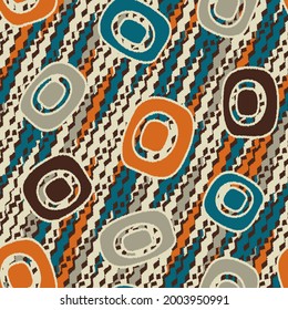 Seamless abstract pattern with the image of geometric shapes and wavy lines

