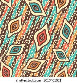Seamless abstract pattern with the image of geometric shapes and wavy lines
