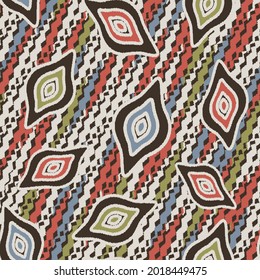 Seamless abstract pattern with the image of geometric shapes and wavy lines
