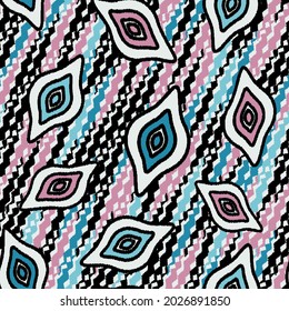 Seamless abstract pattern with the image of geometric shapes and wavy lines