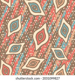 Seamless abstract pattern with the image of geometric shapes and wavy lines
