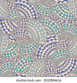 Seamless abstract pattern with the image of geometric shapes and wavy lines
