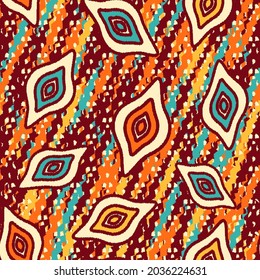Seamless abstract pattern with the image of geometric shapes and wavy lines
