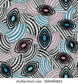 Seamless abstract pattern with the image of geometric shapes and wavy lines
