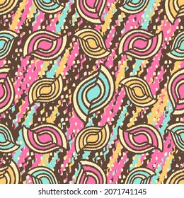 Seamless abstract pattern with the image of geometric shapes and wavy lines
