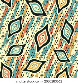 Seamless abstract pattern with the image of geometric shapes and wavy lines
