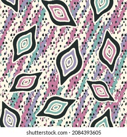 Seamless abstract pattern with the image of geometric shapes and wavy lines