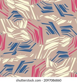 Seamless abstract pattern with the image of geometric broken lines and stripes
