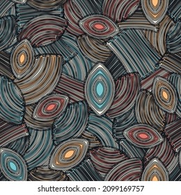 Seamless abstract pattern with the image of geometric elements and stripes
