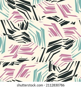 Seamless abstract pattern with the image of geometric broken lines and stripes

