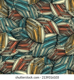 Seamless abstract pattern with the image of geometric elements and stripes
