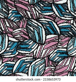 Seamless abstract pattern with the image of geometric broken lines and stripes
