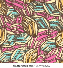Seamless abstract pattern with the image of geometric broken lines and stripes