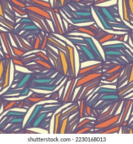 Seamless abstract pattern with the image of geometric broken lines and stripes
