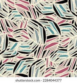 Seamless abstract pattern with the image of geometric broken lines and stripes
