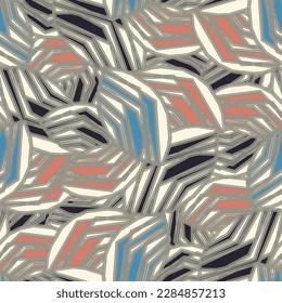 Seamless abstract pattern with the image of geometric broken lines and stripes
