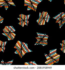 seamless abstract pattern with the image of multi-colored shapes in the form of shards on a dark background for prints on fabrics, packaging and for background decoration