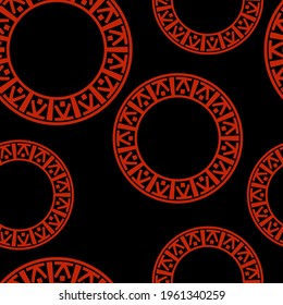 seamless abstract pattern with the image of an ornament from circles of patterned symbols on a dark background for prints on fabric and for interior decoration