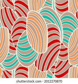 Seamless abstract pattern with the image of oval shapes and stripes.
