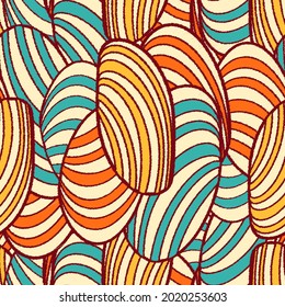 Seamless abstract pattern with the image of oval shapes and stripes.
